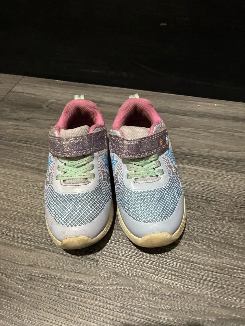 Girls Light Blue and Pink Velcro Athletic Sneakers